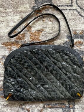 Gray Python-Effect Shoulder Bag or Clutch with Zippers